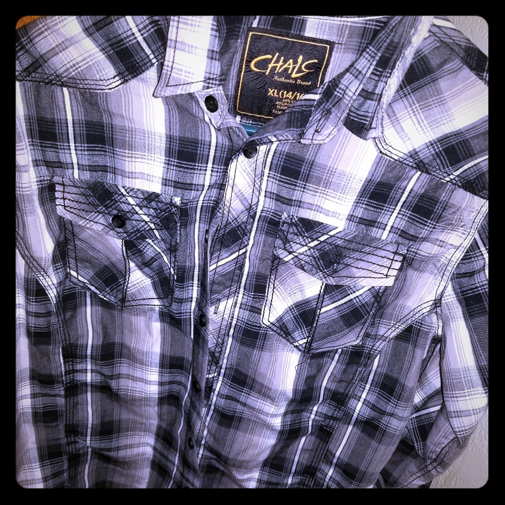 Boys button down plaid shirt.